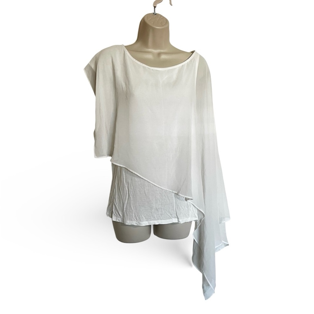 HAUTE HIPPIE Women's Woven Asymmetric Overlay TanK Blouse Top Size Medium